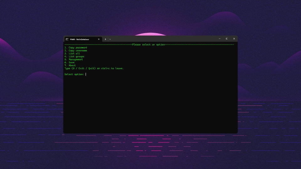Password manager Menu